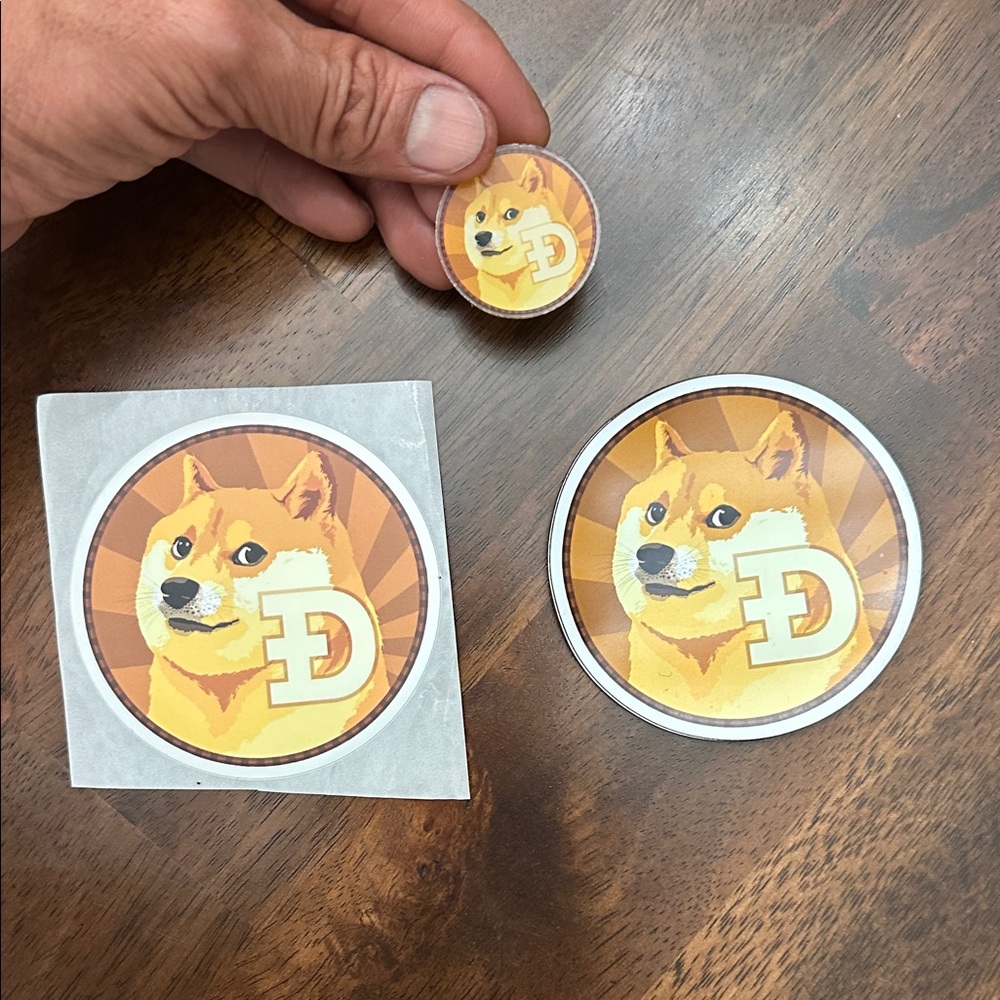 Dogecoin Stickers , Magnet and Pin Set